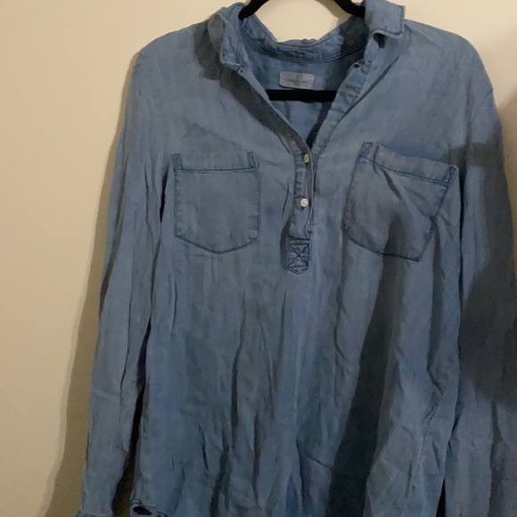 Thread & Supply (L) Denim Button Down 1/4 L Sleeve - Picture 1 of 3